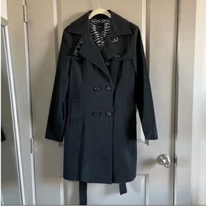 EXPRESS black trench coat. Zebra print lining. Only worn a couple of times